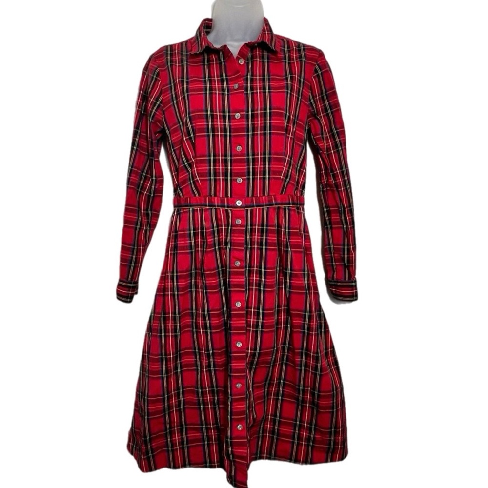J.Crew Plaid Tartan Red Button Down Cotton Shirt Dress 6